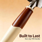 Close up of non slip TPR handle on garden hand tool