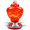32oz red hand blown glass hummingbird feeder with four flower feeding ports and perches