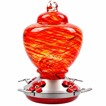 32oz Red Glass Hummingbird Feeder with 4 Feeding Ports