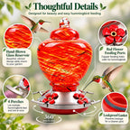 Hand blown glass hummingbird feeder with four feeding ports four perches and leakproof gasket