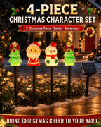 4 piece Christmas character solar stake light set for outdoor yard decor