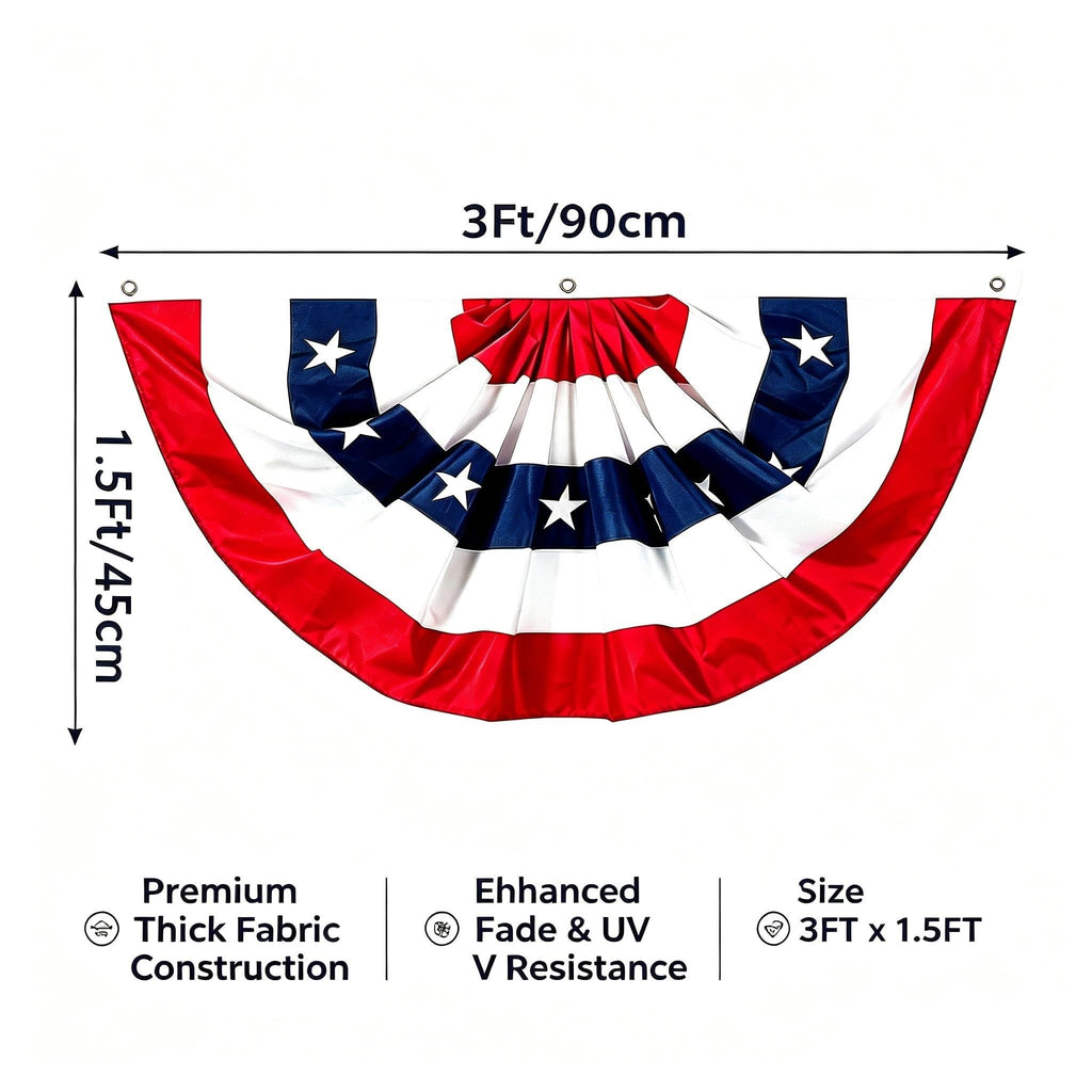 3 by 1.5 foot pleated fan flag with stars and stripes for patriotic outdoor decorating