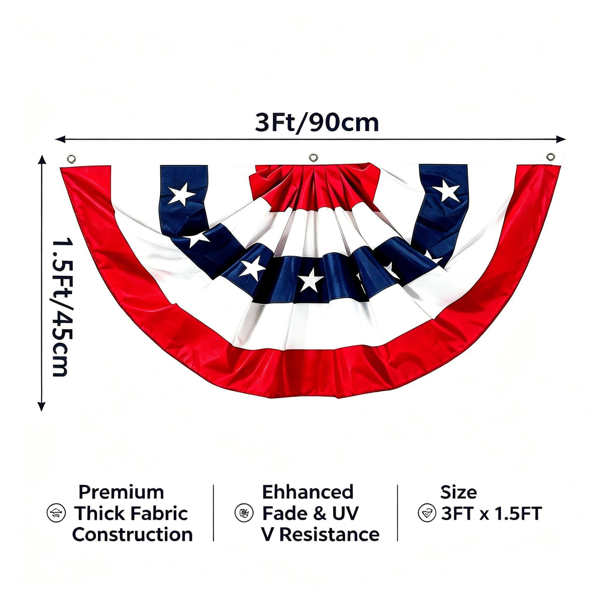 3 by 1.5 foot pleated fan flag with stars and stripes for patriotic outdoor decorating