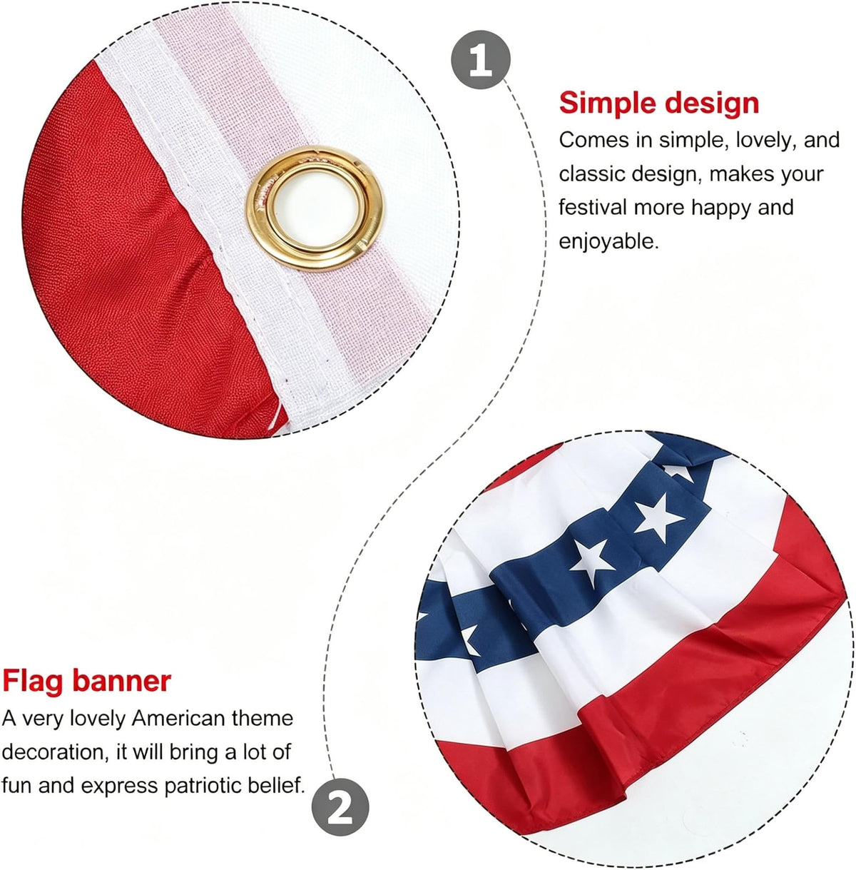 Patriotic flag decoration details with metal grommets and red white blue fabric