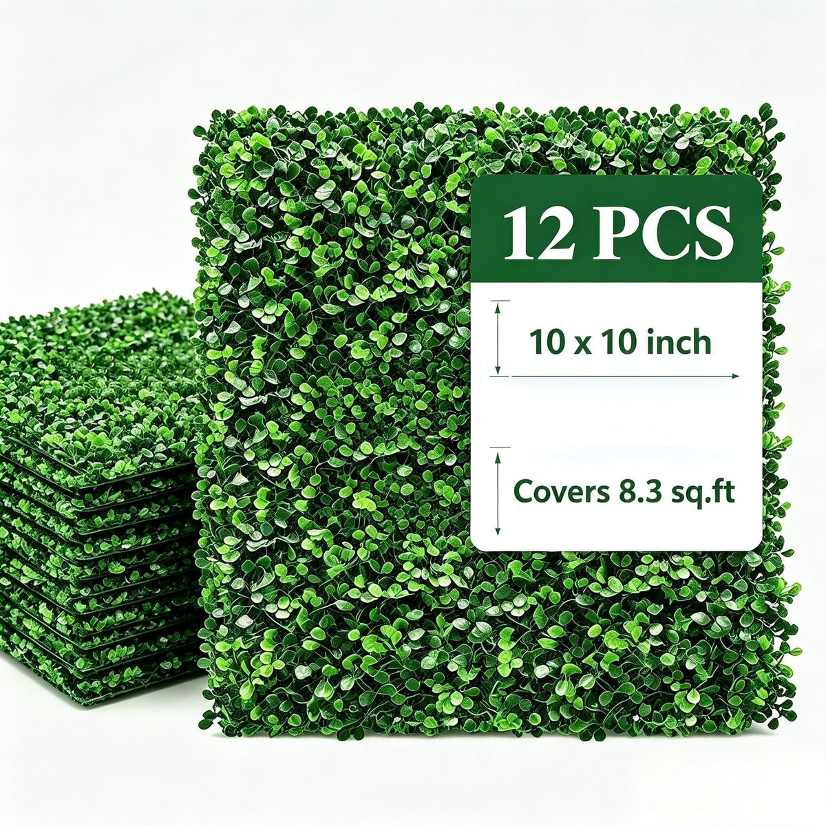 Artificial boxwood wall panels size guide covering approximately 8.3 square feet