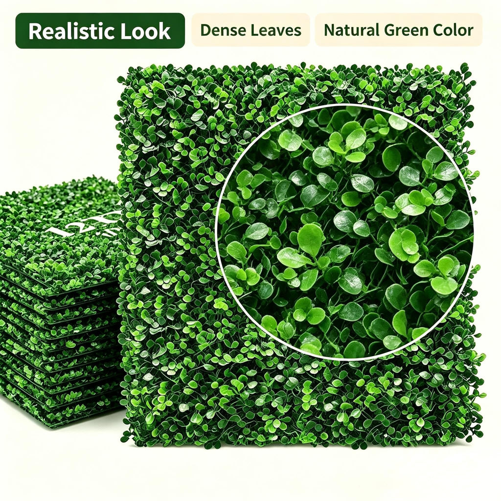 Dense realistic artificial boxwood leaves with natural green color