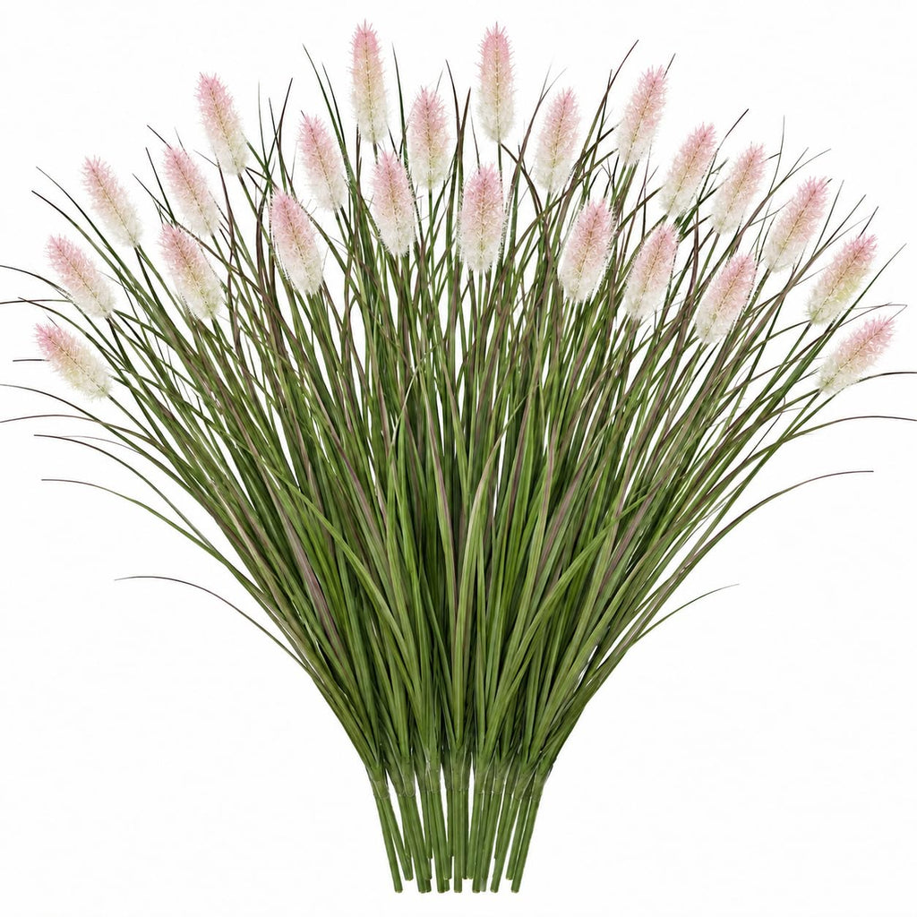 24 pack artificial dog tail grass stems with soft light pink plume heads