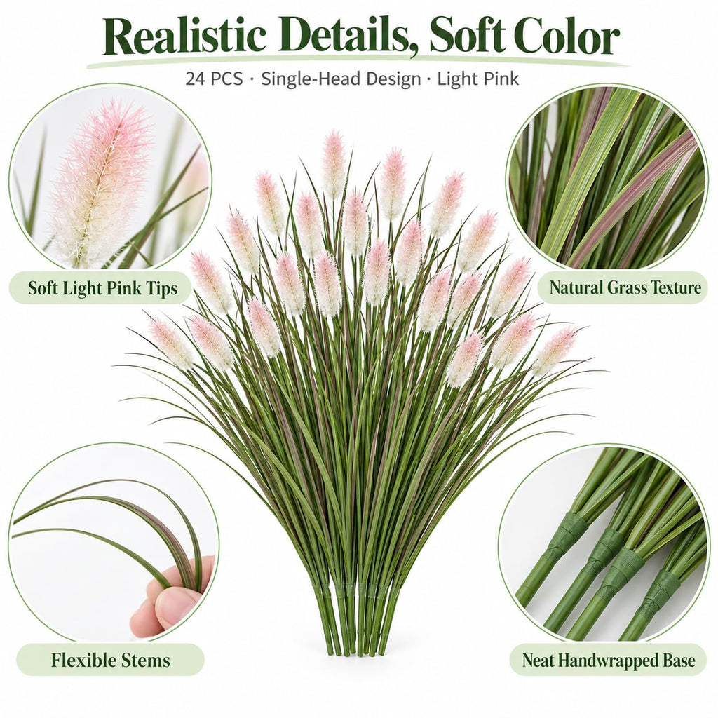 Artificial dog tail grass with flexible stems soft pink tips and hand wrapped base