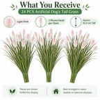 24 piece artificial dog tail grass set with light pink plume heads