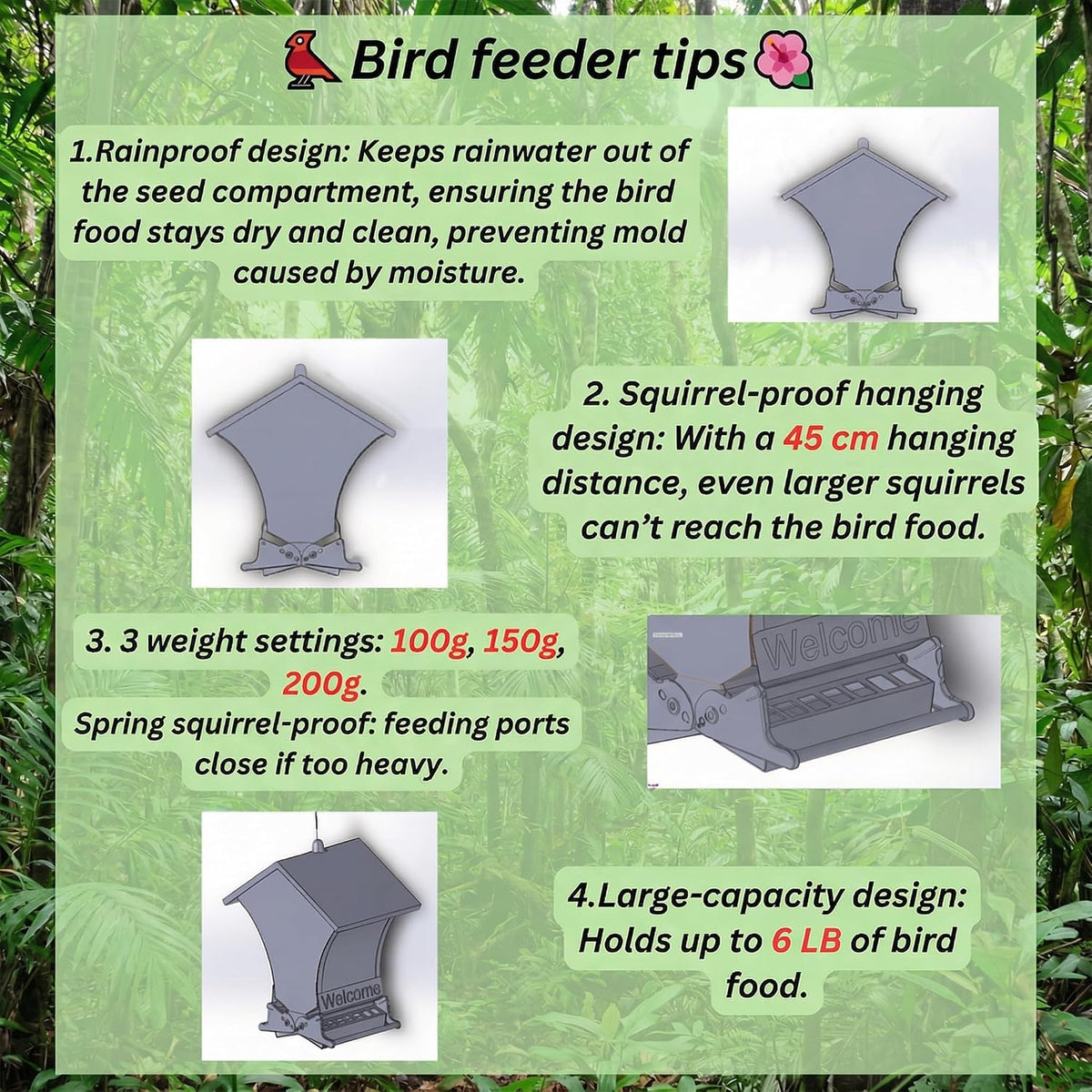 Adjustable weight sensitivity system on squirrel resistant hanging bird feeder