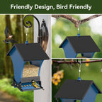 Hanging squirrel resistant bird feeder installed outdoors in a backyard