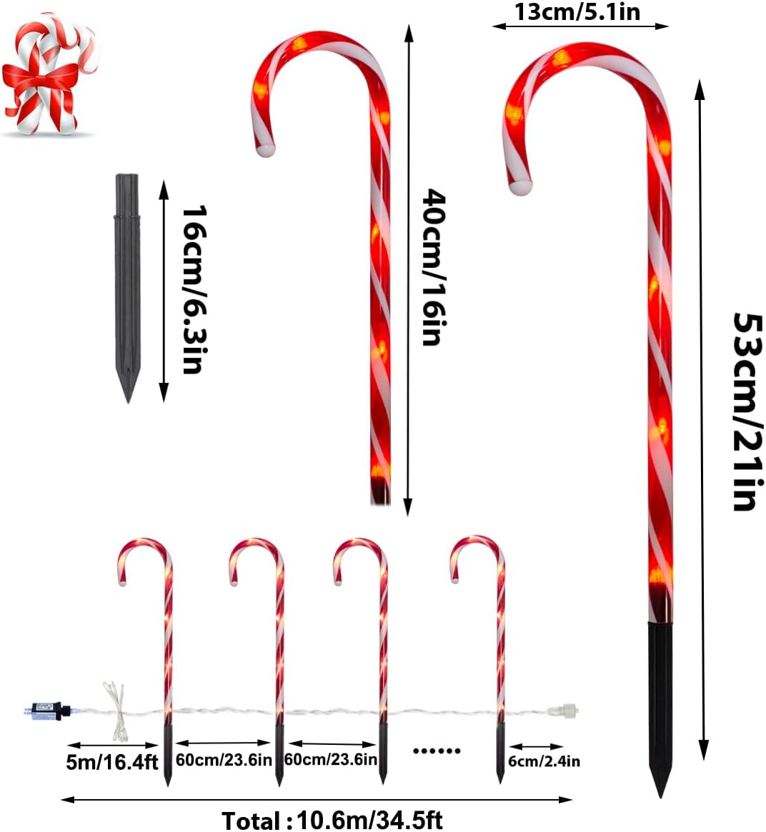 21 inch candy cane pathway lights dimensions with 10 pack plug in light string