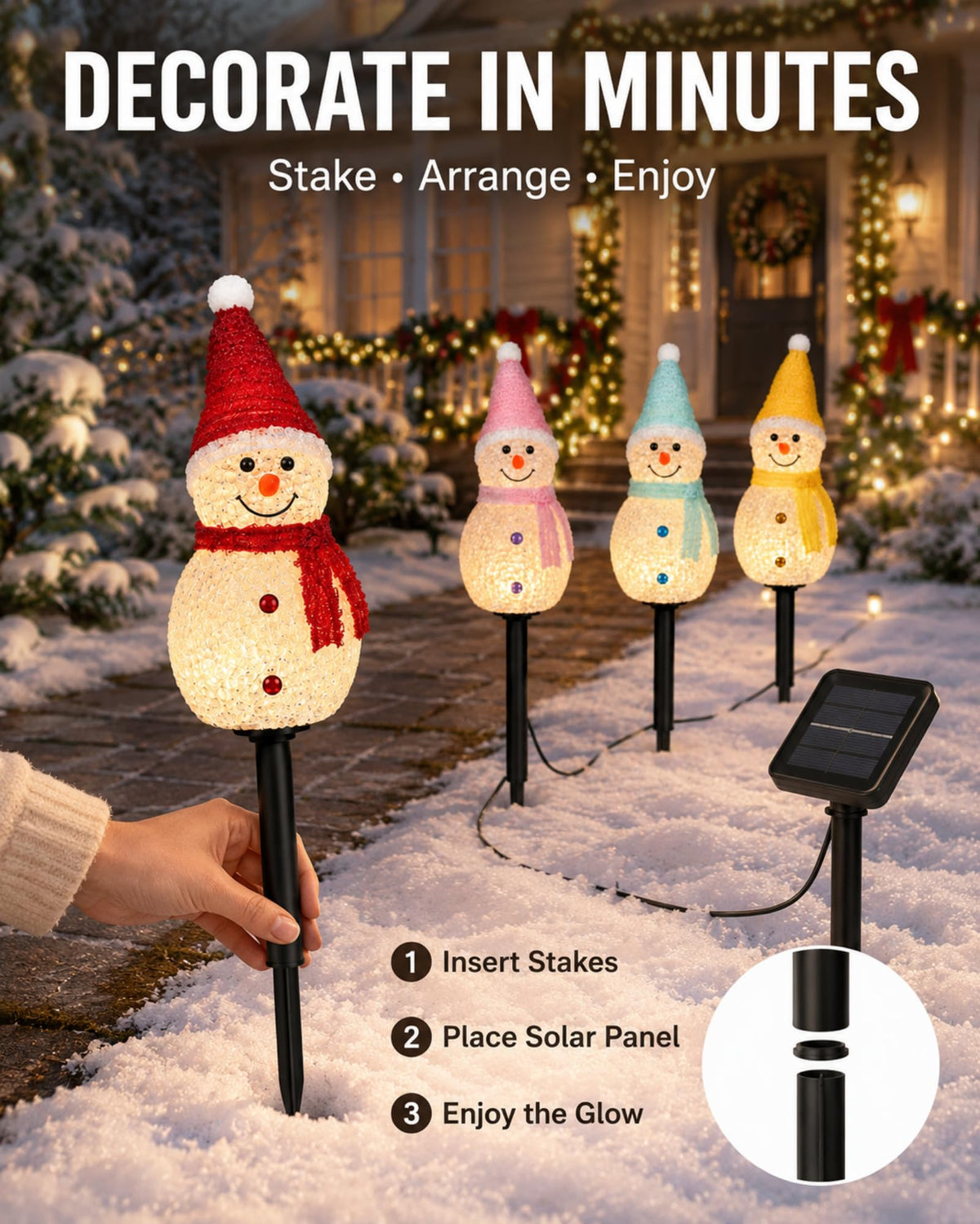 Easy installation steps for Christmas snowman solar stake lights