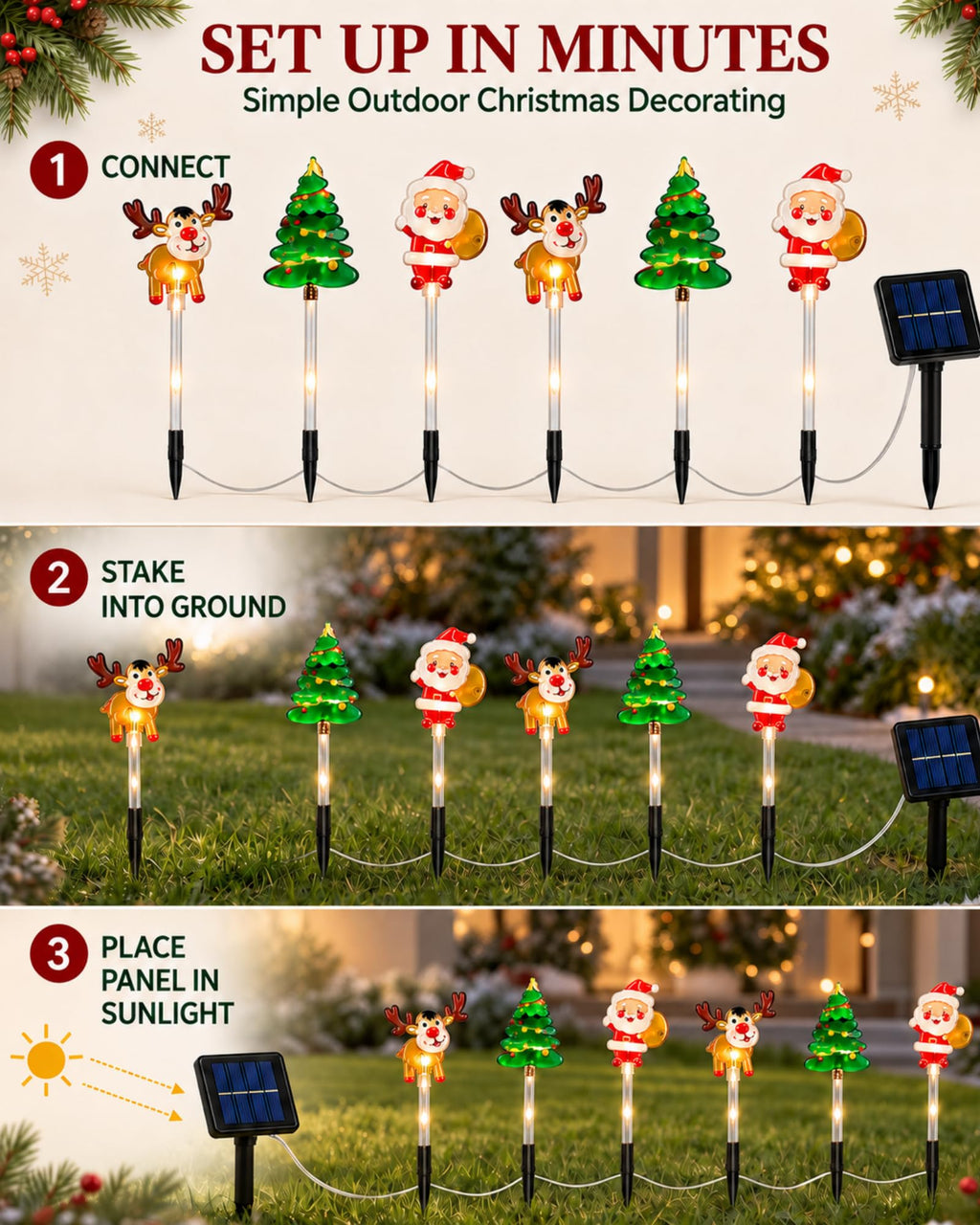 Christmas solar stake lights easy installation steps for garden and lawn