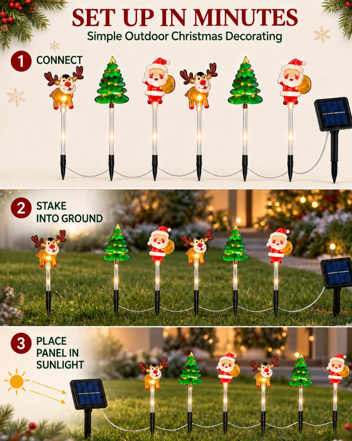 Christmas solar stake lights easy installation steps for garden and lawn