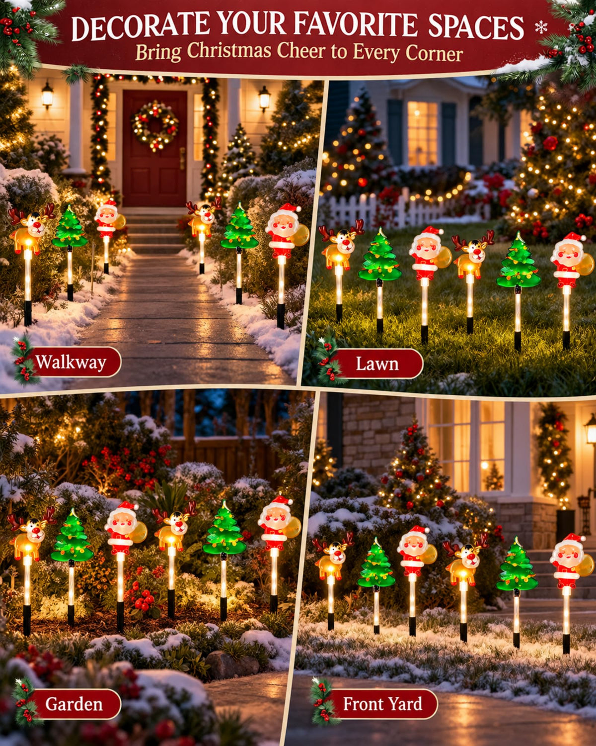 Christmas solar stake lights for walkway lawn garden and front yard decor