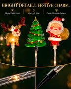 Reindeer Christmas tree and Santa solar stake light details