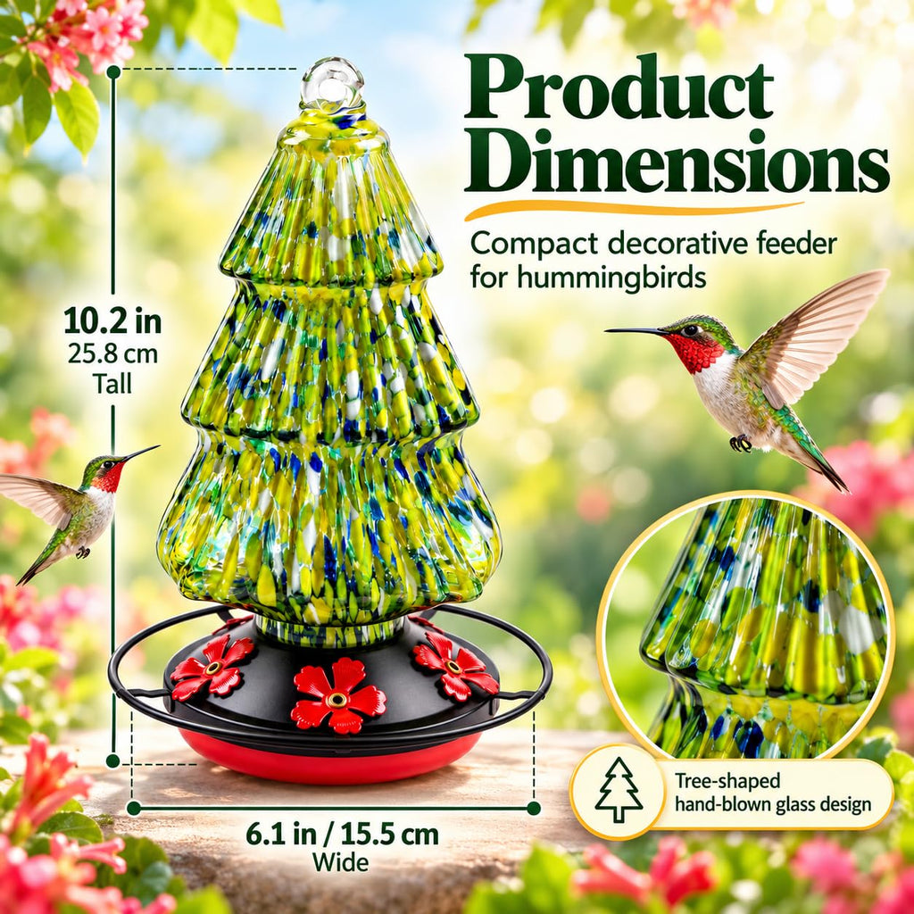 Christmas tree hummingbird feeder size guide approximately 10.2 inches tall and 6.1 inches wide