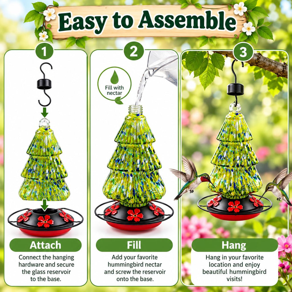 Easy assembly steps for Christmas tree shaped hummingbird feeder