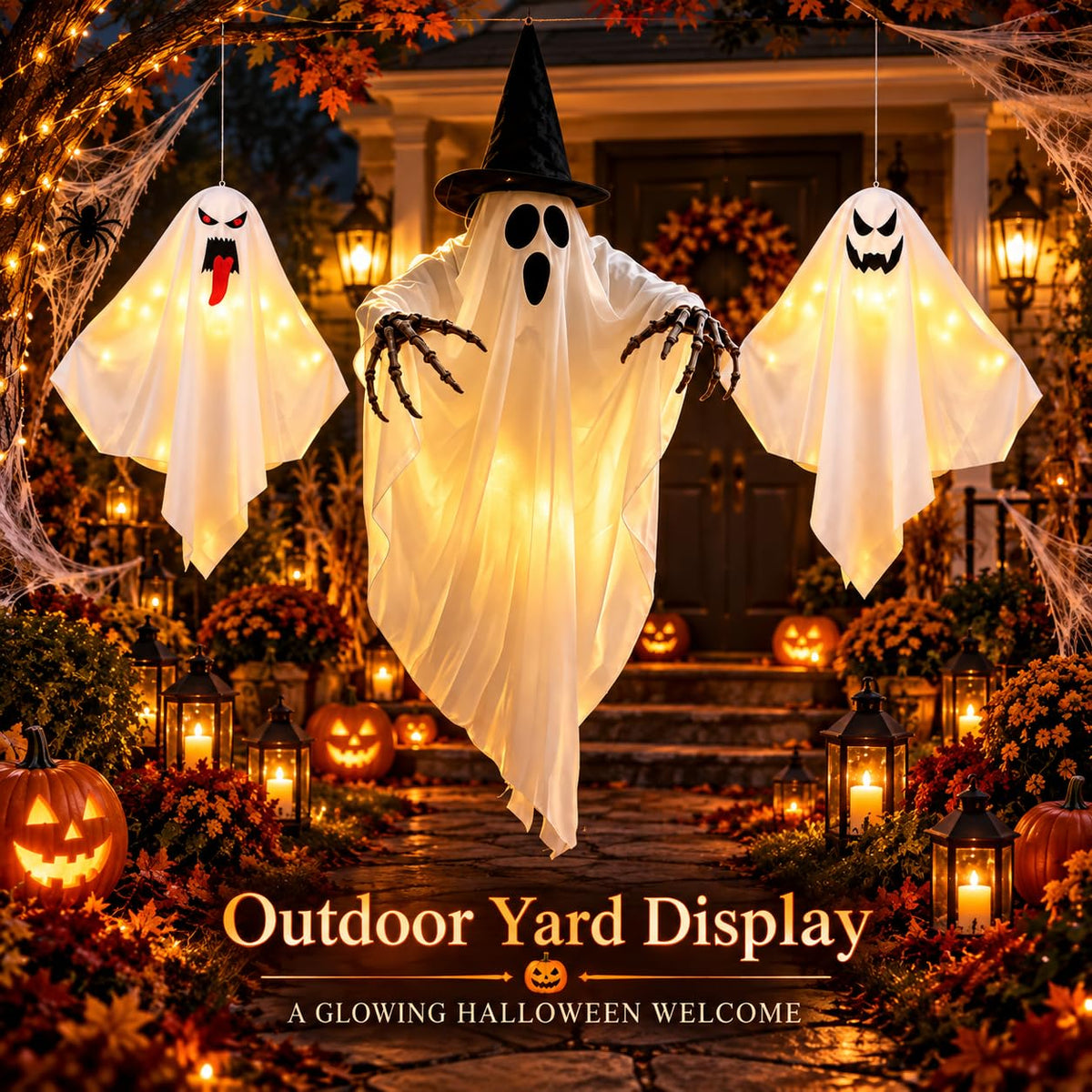 3 pack evil hanging Halloween ghosts for outdoor yard display