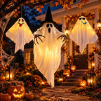 3 pack LED light up playful Halloween hanging ghosts for porch yard and tree decor