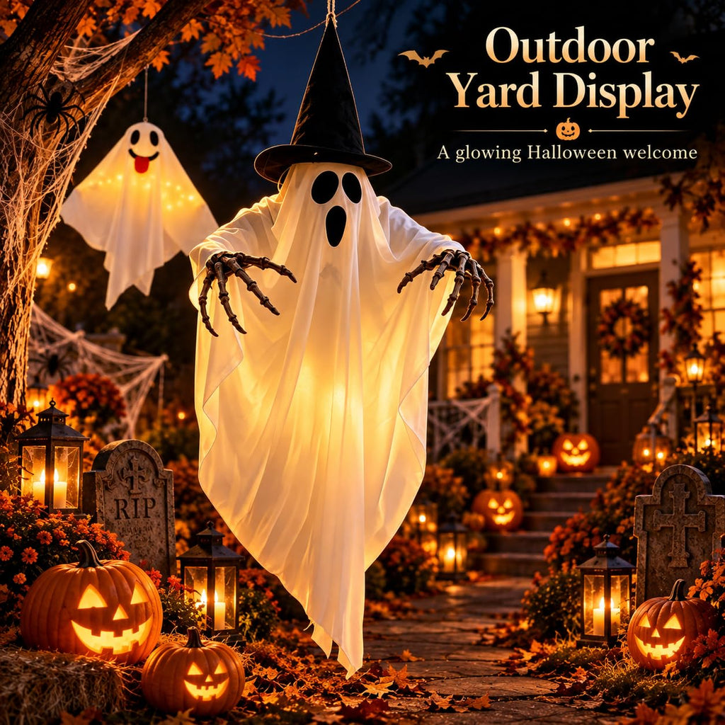 Playful hanging Halloween ghosts for outdoor yard display