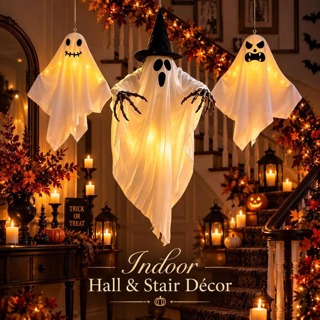 LED hanging Halloween ghosts for indoor hall and stair decorations