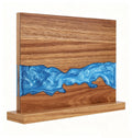 Double sided magnetic knife block with olive wood and blue resin river design
