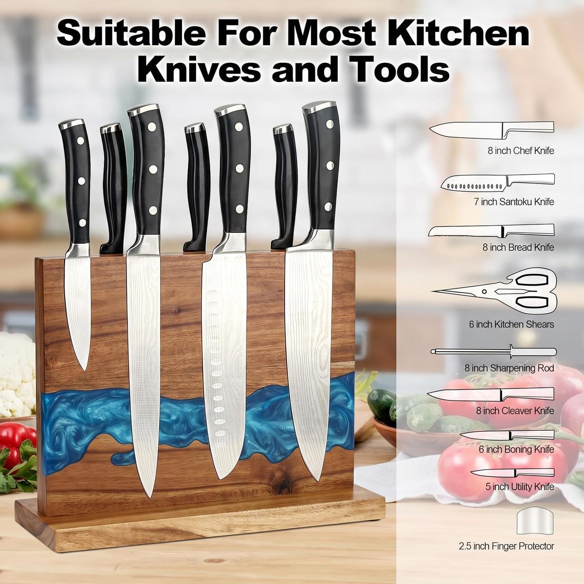 Double sided magnetic knife holder for kitchen knives scissors and sharpening tools