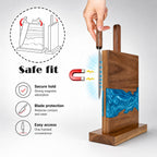 Strong magnetic knife block side view with secure hold and blade protection