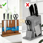 Double sided magnetic knife block compared with traditional slotted knife block