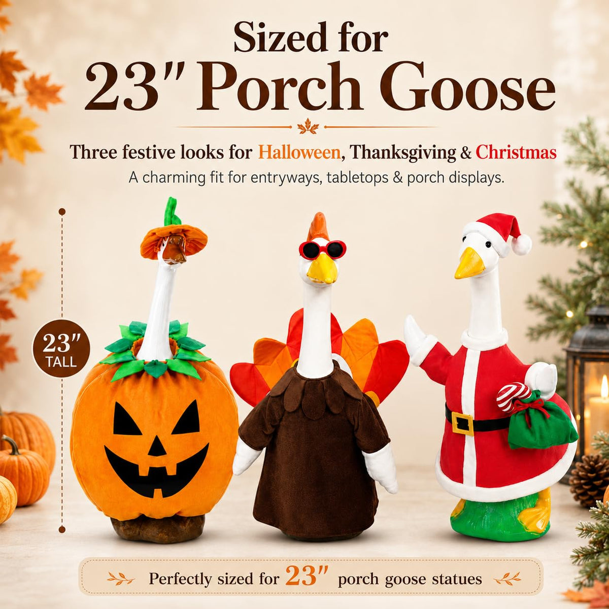 Porch goose outfits sized for 23 inch goose statue
