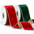 Red and green crushed velvet wired ribbon rolls for Christmas decorating