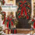 Red and green velvet ribbon bows for Christmas wreath and front door decor