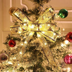 Flexible gold ribbon fairy lights shaped into a Christmas tree bow