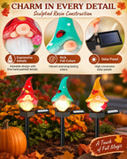 Thanksgiving gnome solar stake light details with resin figures and solar panels