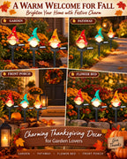 Thanksgiving gnome solar stake lights for garden pathway porch and flower bed